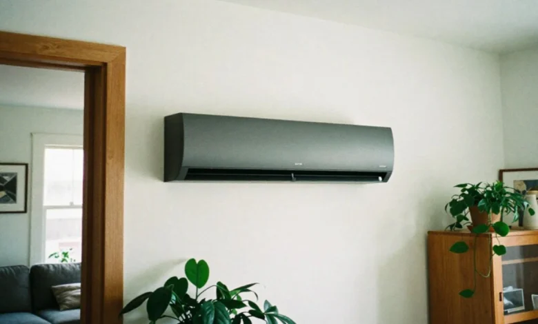 A quiet ductless mini-split heat pump providing efficient cooling in a Portland living room.