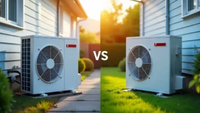 Heat Pump vs Air Conditioner outdoor units side by side comparison showing dual heating and cooling system versus cooling only unit