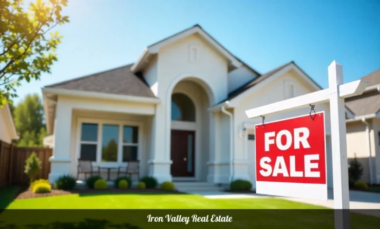 Iron Valley Real Estate for sale sign in front of suburban home showing real estate brokerage services