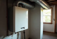 Portland HVAC dehumidifier installed in home basement with ductwork and air handler system