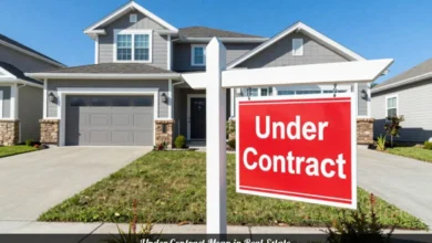 under contract in real estate sign in front of modern home with blue sky