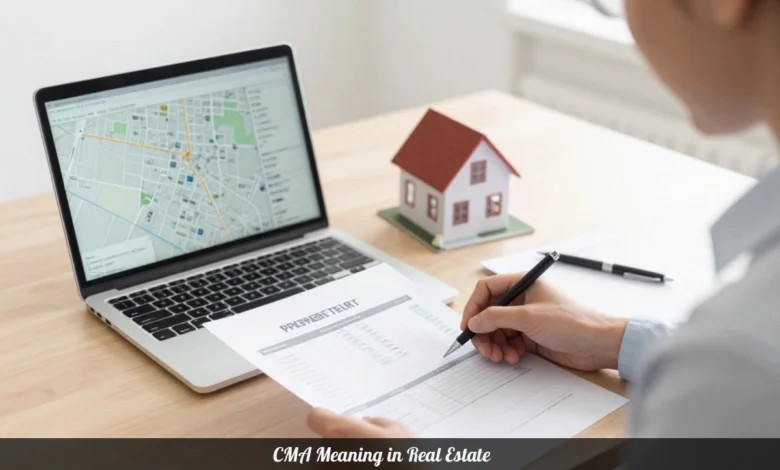 Real estate agent reviewing a comparative market analysis report for home pricing