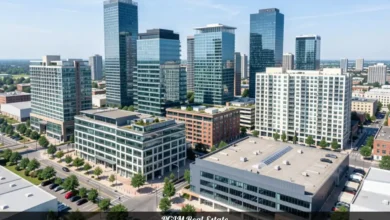 PGIM Real Estate commercial property portfolio showing modern office buildings and investment properties across global markets