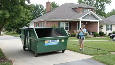 Homeowner planning to choose the right dumpster for residential cleanup project in driveway