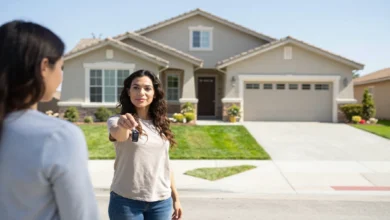 Homeowner selling property for cash in Union City CA with a buyer exchanging a house key and documents