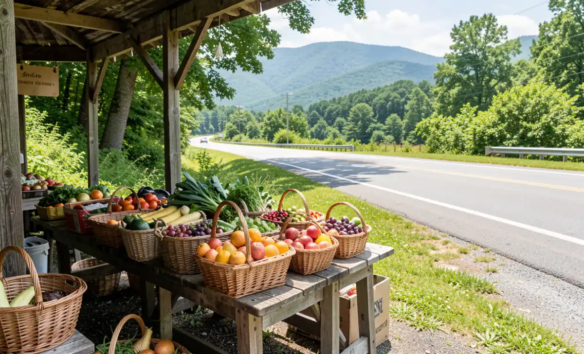Produce Alley in Cana Virginia with roadside farm stands selling fresh local produce