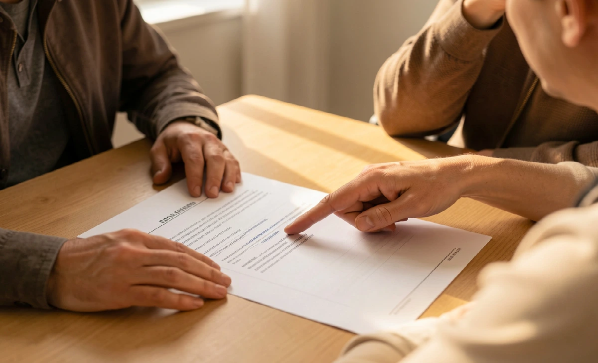 Homeowner reviewing a cash sale purchase agreement with a buyer in Union City CA
