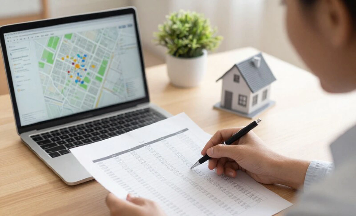 Real estate agent reviewing a comparative market analysis report for home pricing
