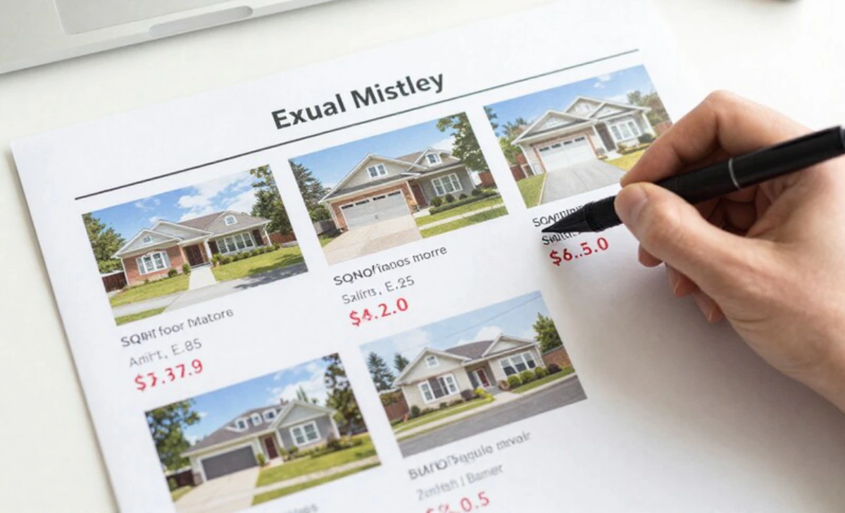 Close-up of a comparative market analysis report showing three comparable home listings with sale prices
