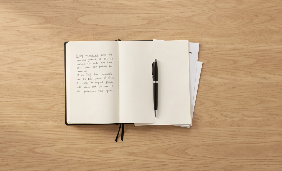Notebook and documents on a desk representing property division planning during a North Carolina divorce