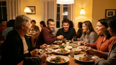 Comfort Kitchen restaurant interior in Dorchester Boston showing casual dining area with warm lighting, wooden tables, and guests enjoying comfort food meals