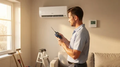 HVAC technician inspecting a ductless mini split system indoors to diagnose why it stopped cooling and perform ductless repair.