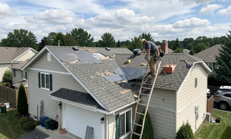 Contractor inspecting a home roof in Charlotte NC representing flexible roofing financing options