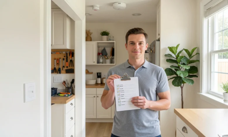 Homeowner reviewing Handy Tips Dr Homey checklist for home maintenance and safety