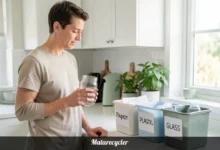 Person sorting recyclables at home using the Matarecycler approach to conscious waste management
