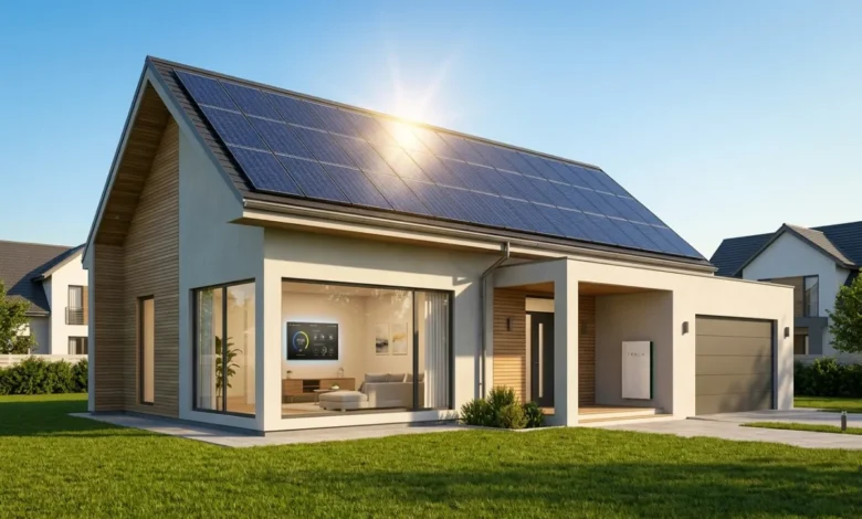Smart Home Solar: How It Works and What You Save - Energy Efficiency | HomeImprovementGeek Smart home solar system with solar panels on roof and smart devices inside
