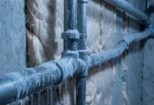 Frozen household pipes blocking water supply during cold winter weather