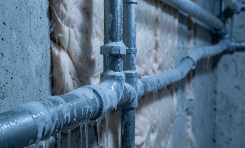 Frozen household pipes blocking water supply during cold winter weather