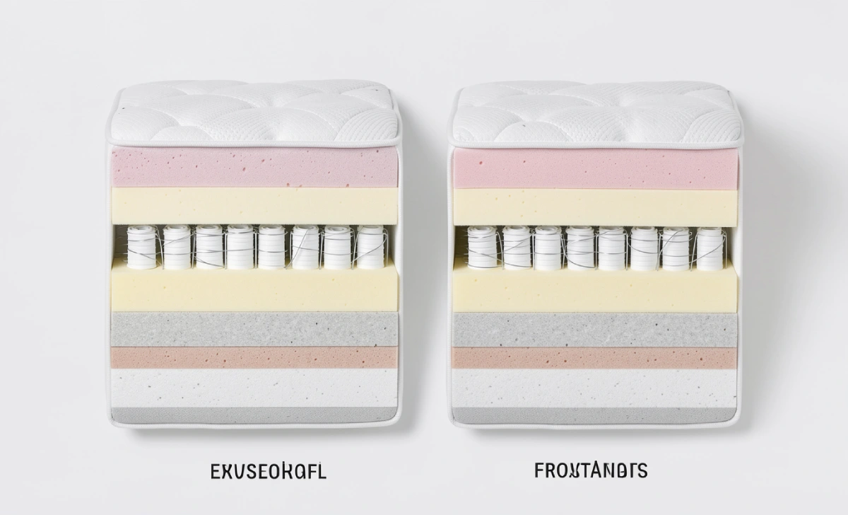 Cross-section of foam and hybrid mattress layers side by side