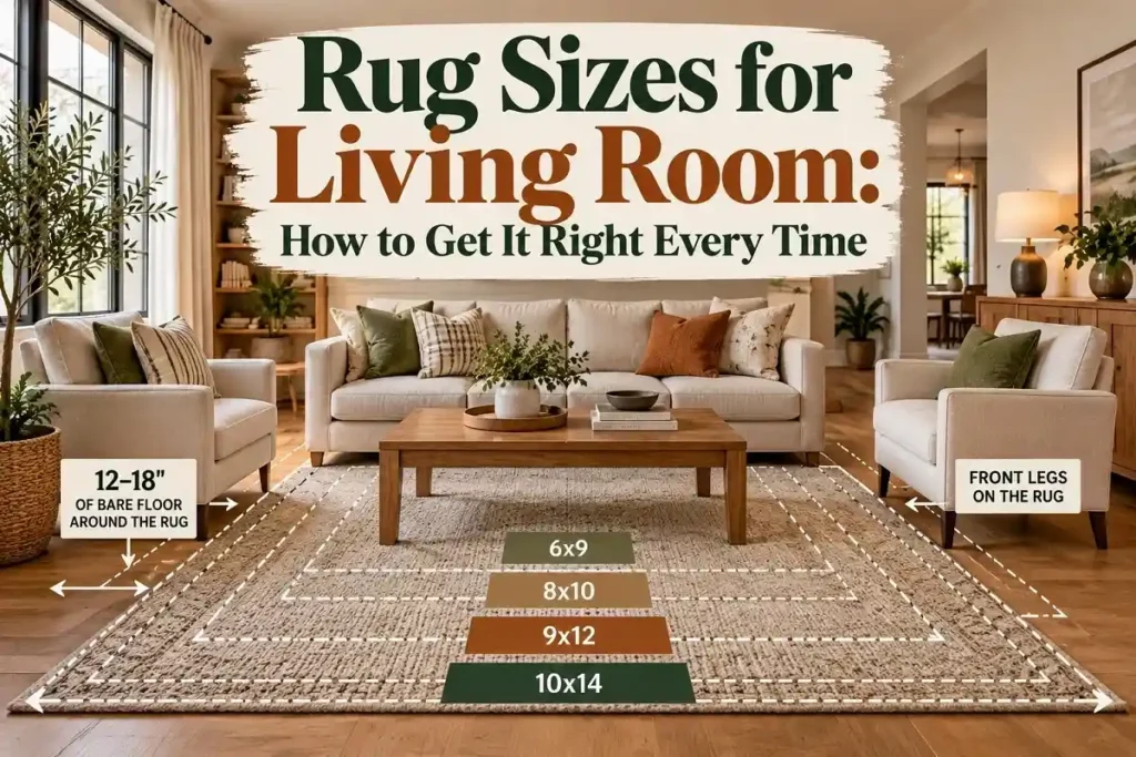 Rug Sizes for Living Room: How to Get It Right Every Time - Living Rooms | HomeImprovementGeek Living room showing how different rug sizes fit under a sofa, chairs, and coffee table