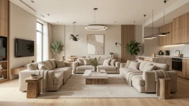 Modern renovated living room showing expert renovation solutions with quality materials, natural lighting, and contemporary design