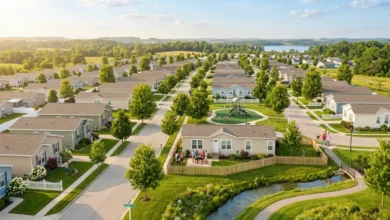 Bayshore Home Sales manufactured home community with modern affordable homes and green front yards