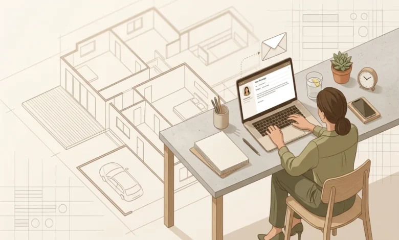 Person contacting Flyarchitecture crew via email on a laptop