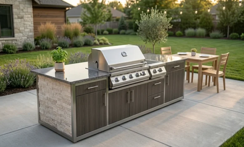 How to Build a DIY Outdoor Kitchen: Plans, Costs, and Materials (2026 Guide) - Kitchen | HomeImprovementGeek Outdoor Kitchen DIY with built-in gas grill and granite countertop on a backyard concrete patio