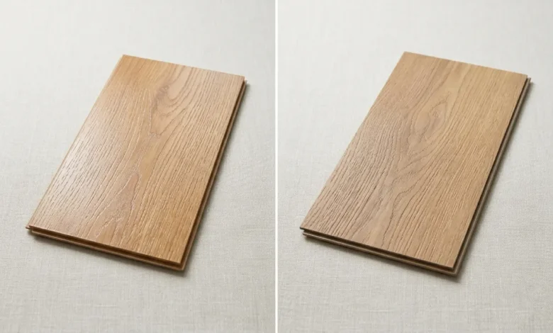 Pergo Flooring Vs Vinyl: What Actually Matters Before You Buy - Flooring | HomeImprovementGeek Side-by-side comparison of Pergo laminate flooring and vinyl plank flooring samples on a neutral background