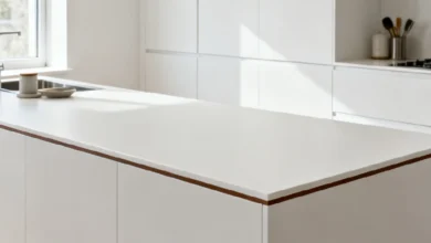 Wilsonart solicor laminate countertop with clean color-matched edge and no brown line