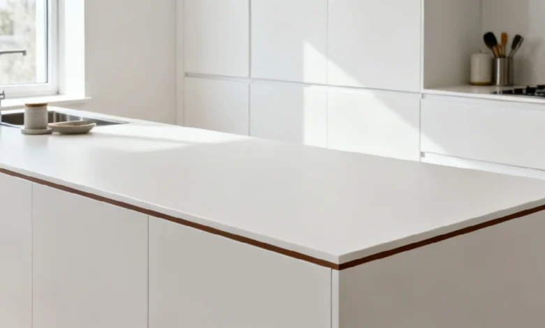 Wilsonart solicor laminate countertop with clean color-matched edge and no brown line