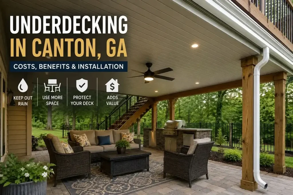 Underdecking in Canton, GA with a finished ceiling and covered outdoor patio