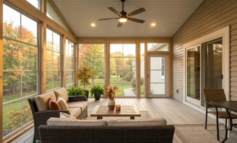 What Is a 3 Season Room? Costs, Benefits, and What to Know Before You Build - Home Improvement | HomeImprovementGeek Bright and cozy 3 season room with screened windows, ceiling fan, and outdoor furniture in fall