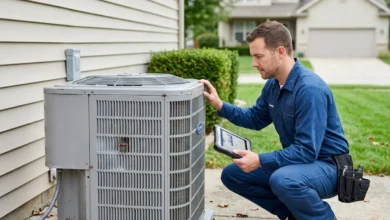 HVAC technician inspecting a residential climate system showing early warning signs of failure