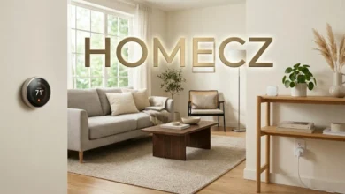 Homecz Zen Home CZ smart home setup with thermostat and smart plug in a modern living room