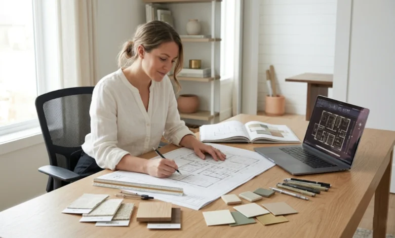 Types of Interior Design Jobs Available: How to Find Them, What They Pay, and Where to Look - Home Decor | HomeImprovementGeek Interior design jobs — designer reviewing floor plans and material samples in a modern studio
