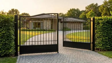 A strong black metal gate at the entrance of a modern home — tips on choosing the right gate for your property