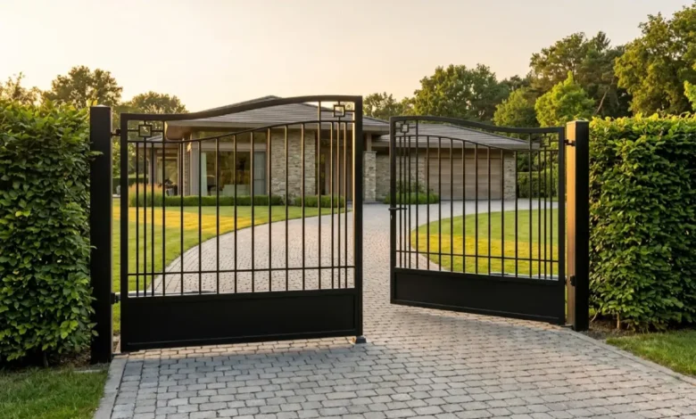 A strong black metal gate at the entrance of a modern home — tips on choosing the right gate for your property