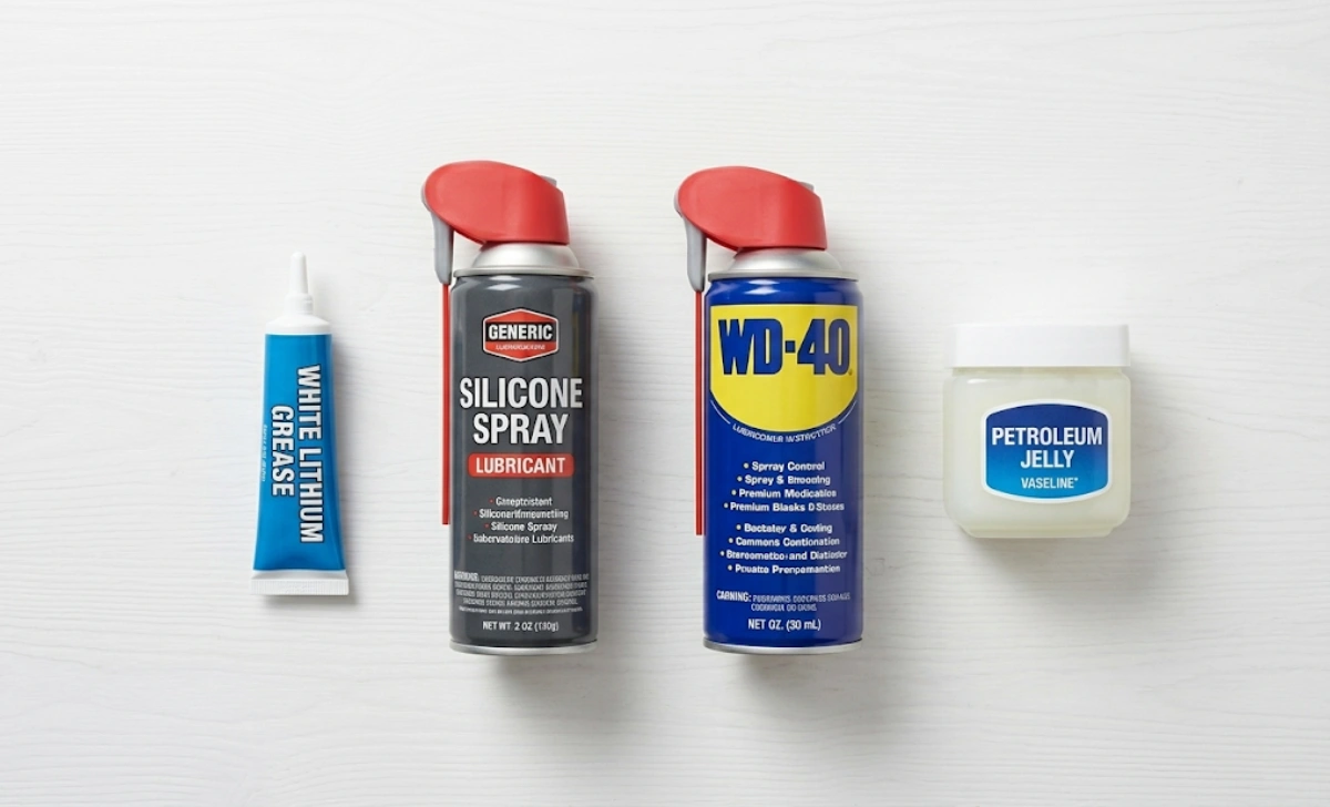 How to Fix a Squeaky Door: A Complete Step-by-Step Guide - Home Improvement | HomeImprovementGeek Four lubricants for squeaky door hinges: white lithium grease, silicone spray, WD-40, and petroleum jelly