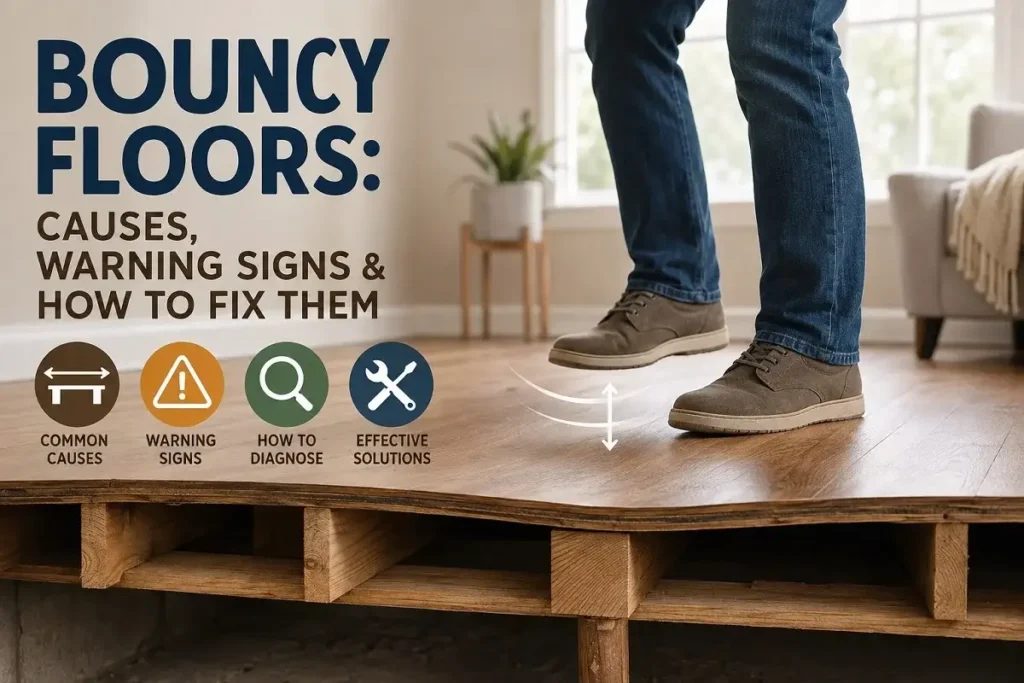 Bouncy wood floor showing floor joists and support structure underneath
