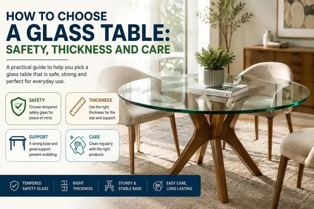 How to choose a glass table with the right safety glass, thickness, stable base, and easy-care design