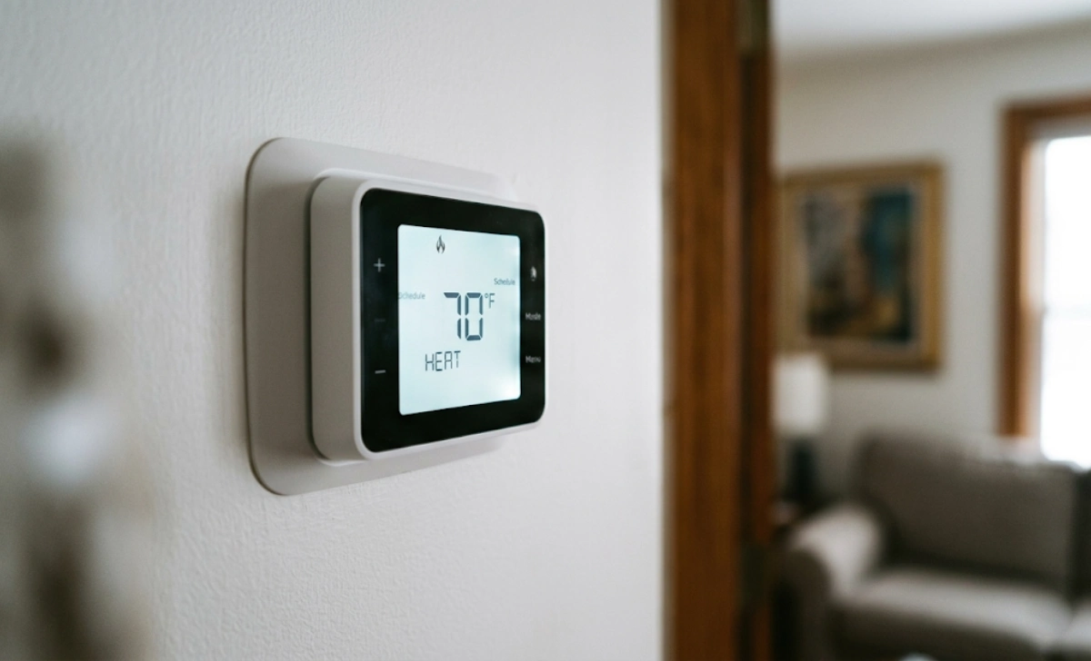 Programmable thermostat set to heat mode to fix heat not working in house