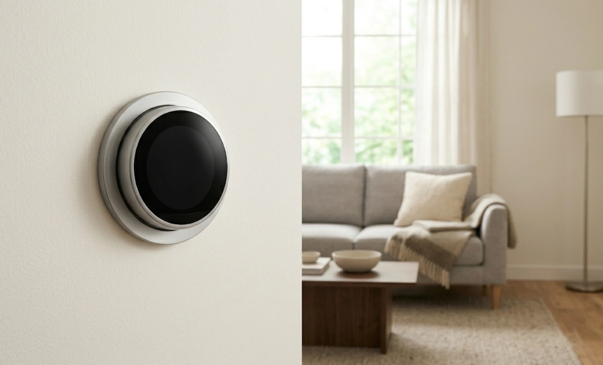 Zen Home CZ homecz smart thermostat with a physical dial mounted on a white wall
