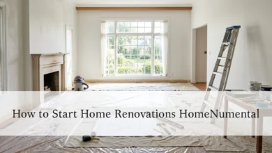 How to Start Home Renovations HomeNumental in 9 Simple Steps - Renovation | HomeImprovementGeek Home renovation in progress with tools, blueprint, and ladder in bright living room