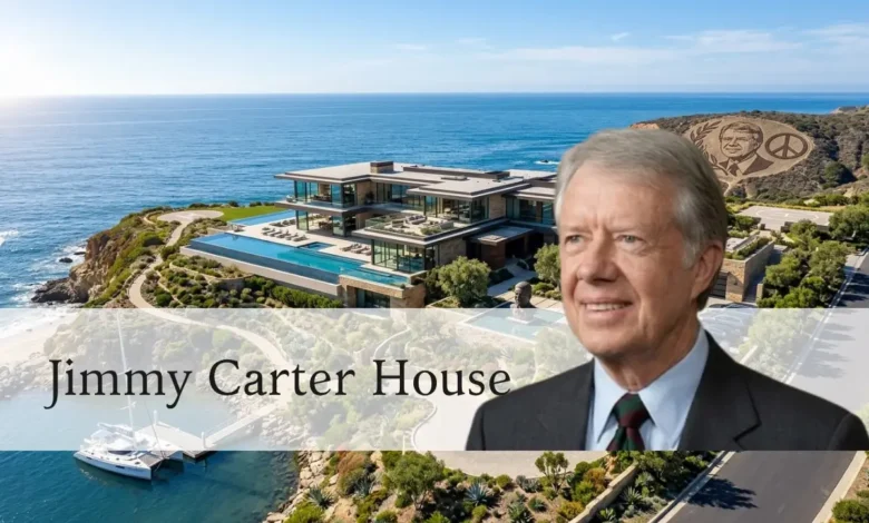 Jimmy Carter house in Plains, Georgia - modest single-story ranch home with simple yard and American flag
