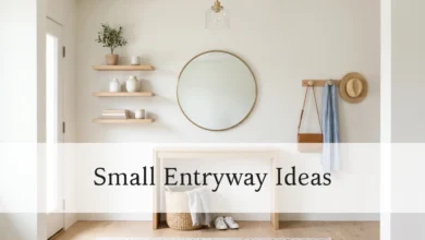 Small Entryway Ideas: Transform Your Tight Space - Home Decor | HomeImprovementGeek Small entryway with floating shelves, wall hooks, and a mirror to expand space