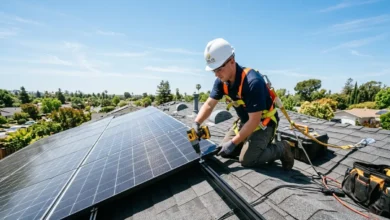 Professional installer mounting solar panels on a residential rooftop