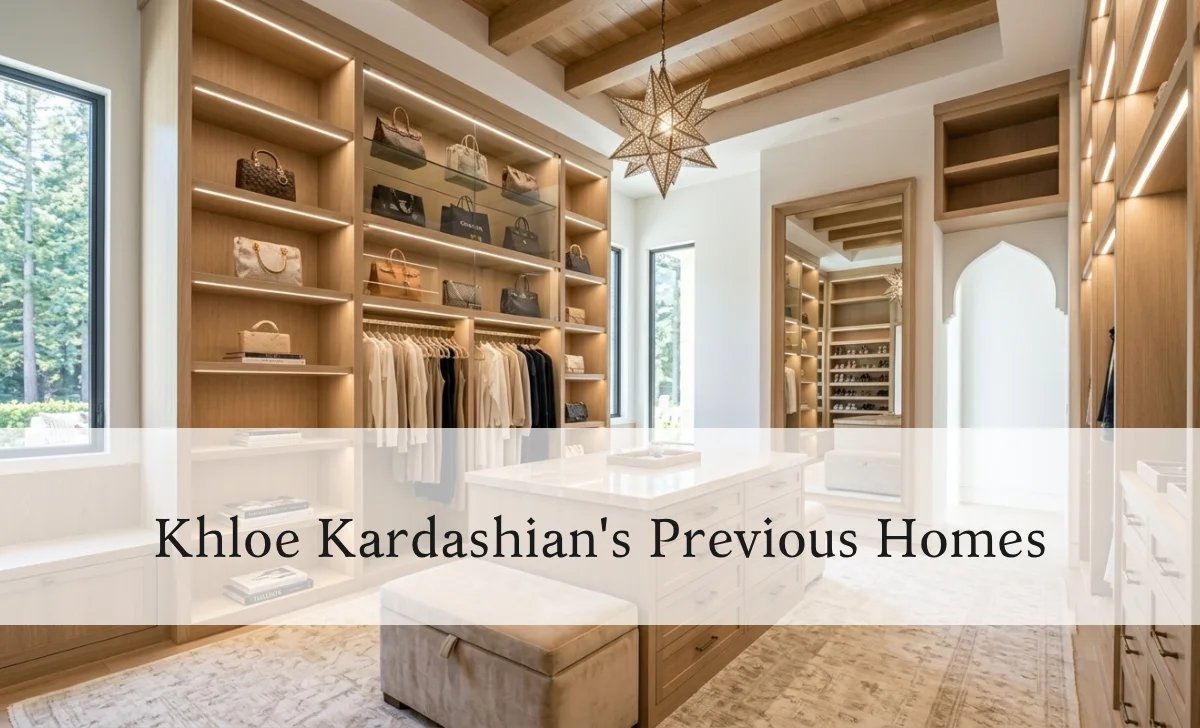 Khloe Kardashian House: A Full Look Inside Her $17M Hidden Hills Mansion - Luxury Real Estate | HomeImprovementGeek Khloe Kardashian house walk in closet with custom built in shelves and LED lighting