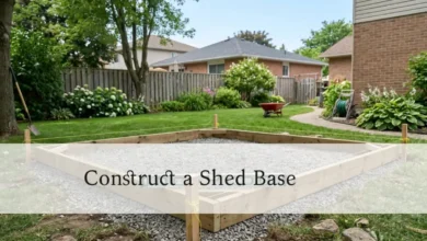 Compacted gravel shed base inside a wood frame, ready for construction