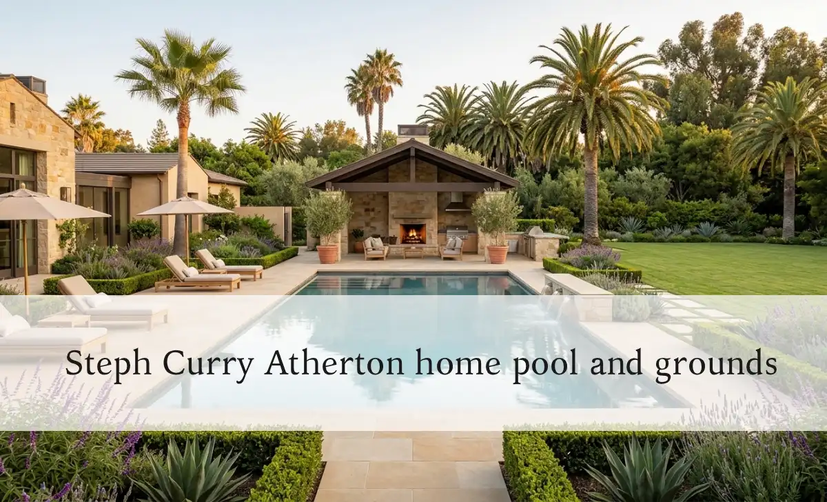 Steph Curry house pool and outdoor cabana in Atherton